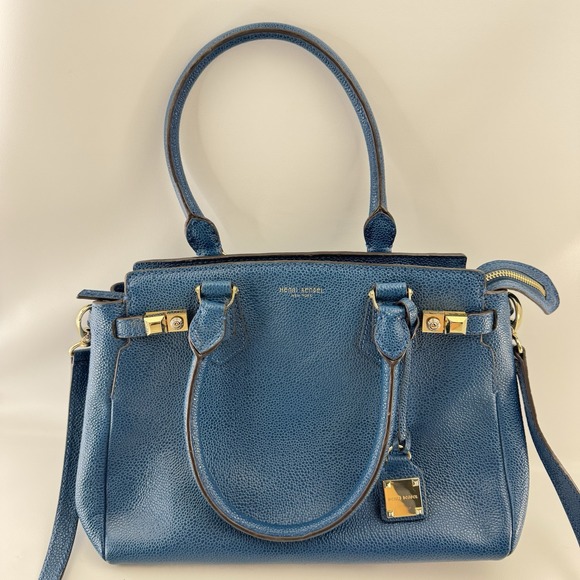 HENRI BENDEL CARLYLE Caviar Tumbled Teal Blue Leather Satchel Tote Bag Crossbody - Picture 10 of 10